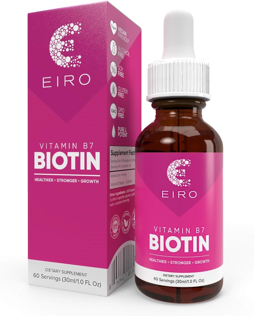 EIRO Biotin Liquid Drops | 6000mcg per serving | Healthier, Stronger, Faster - Hair & Nails | Superior Absorption