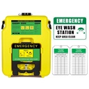Φορητός σταθμός πλύσης ματιών 14-gallon OSHA εγκεκριμένος με μία πινακίδα σταθμού και δύο ετικέτες επιθεώρησης, τοίχος προσαρτημένο Gravity-Flow Indoors and Out, 53L Refillable Eyewash Station Heavy Duty, κίτρινο