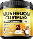 Satoomi 10in1 Mushroom Supplement Kompleksi - Lions Mane, Cordyceps, Reishi, Chaga ve 6 Daha Fazla - Memory & Focus için Beyin Tamamları - 90 - Kont 3 Ay Supply