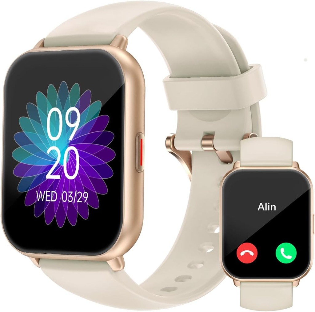 RUIMEN Smart Watches for Women Men (Answer/Make Calls, 2 Bands Dahil), 1.8" iOS / Android Phones, Fitness Tracker Heart Rate/Sleep Monitor Digital Watch Sus Milky Beyaz Beyaz Beyaz