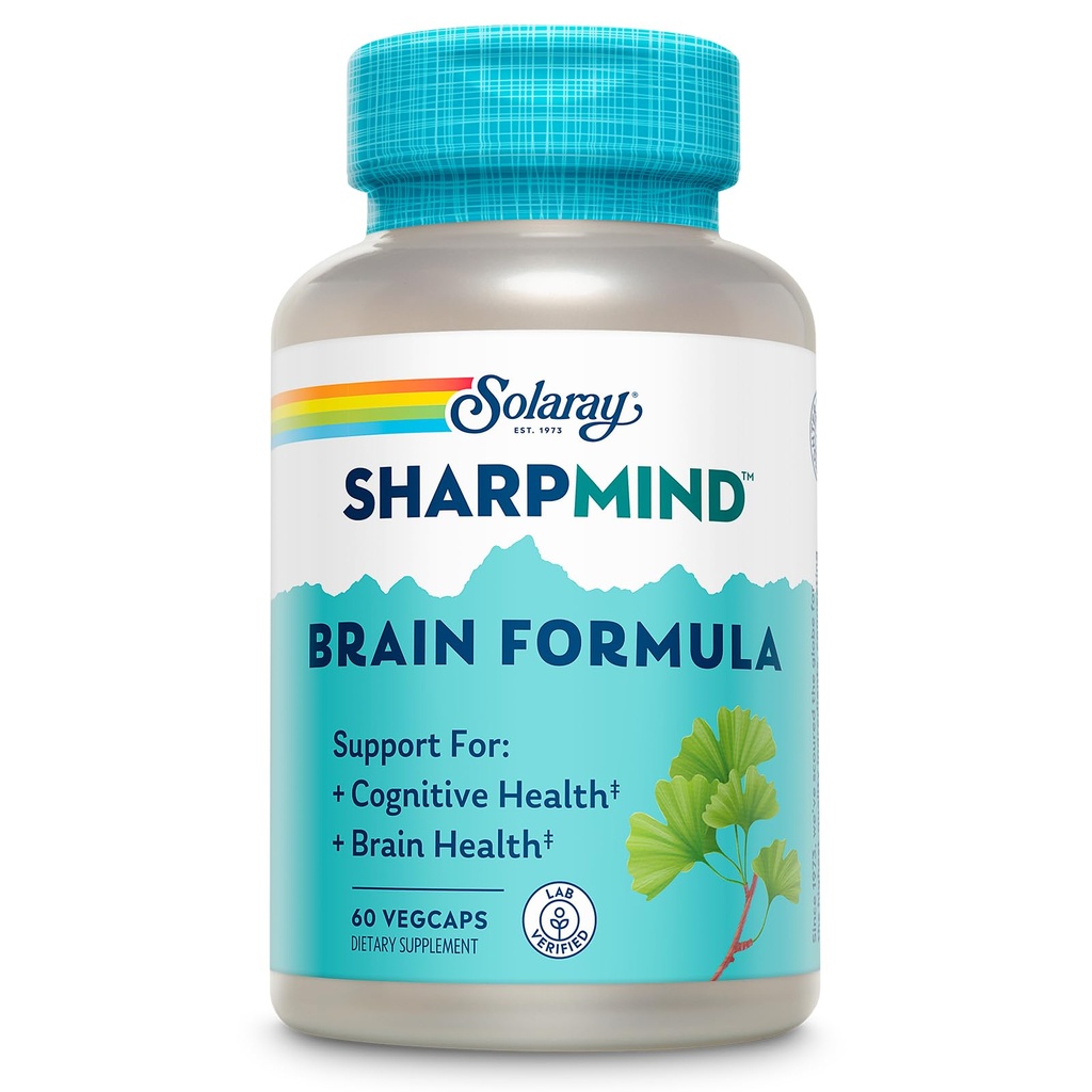 SOLARAY SharpMind Brain Support Formula - Nootropic Brain Συμπληρώματα - Γνωστική και Εγκεφαλική Υγεία Υποστήριξη με Ginkgo Biloba - Εγγύηση 60 ημερών, 60 Υπηρεσίες, 60 VegCaps