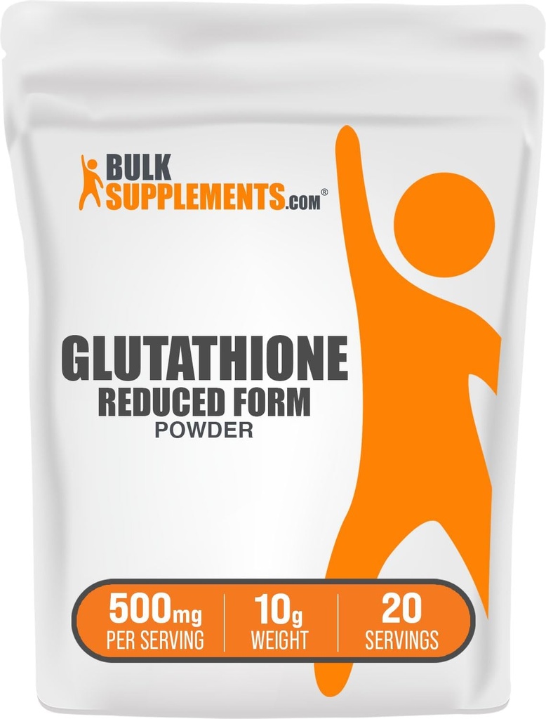 BulkSupplements.com Μειωμένη σκόνη γλουταθειόνης - συμπλήρωμα γλουταθειόνης, Μειωμένη σκόνη γλουταθειόνης - Glutathione 500mg, Χωρίς γλουτένη, 500mg ανά σερβίροντας, 10g (0,35 oz) (πακέτο του 1)