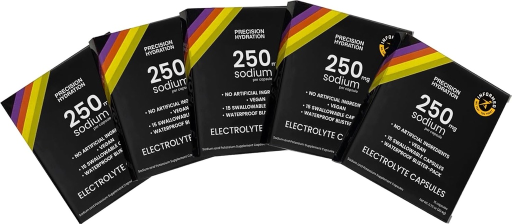 Precision Hydration Electrolyte Capsules - 15 Blister Packed (Waterproof) / Salt Capsules - Combat Cramp - No Artificial Ingredients, Digestion-Friendly Formula - Gluten Free,Vegan Friendly (5-Pack)