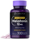 Carlyle Melatonin 12 mg Fast Dissolve 300 Tabletler | Uyuşturucu Ücretsiz | Doğal Berry Flavor | Vegetarian, Non-GMO, Gluten Free