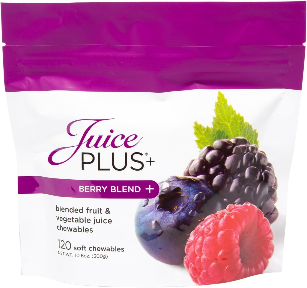 Juice Plus+ Berry Mix Yumuşak Chews (Chewables) - Tüm meyve, sebze ve Berry ile 12 bitkiden Günlük Beslenme - Raspberry, Bilberry, Blueberry ve Daha Fazlası! Yetişkinler ve Çocuklar için - (1-mo, 30 Chews)