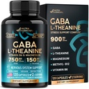 GABA L-Theanine 900 mg - ABD'de Yapılan - Magnezyum | Vitamin B6 - Calm, Sleep, Relaxation & Mood Support - 750 mg GammaButyric Acid, 150 L-Theanine - Non-Habit Form, Vegan - 120 Capsules