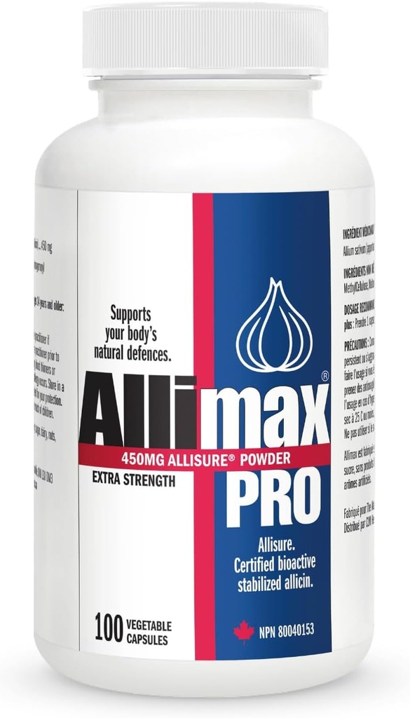 Allimax Pro 450mg 100 Vegicaps. Allicin συμπλήρωμα σκόρδου για την υποστήριξη της ανοσοποιητικής λειτουργίας του σώματος σας. Με Stabilized Allicin Εξάγεται από Clean & Sustainable Spanish Grown σκόρδο. Επαγγελματική Ισχύς