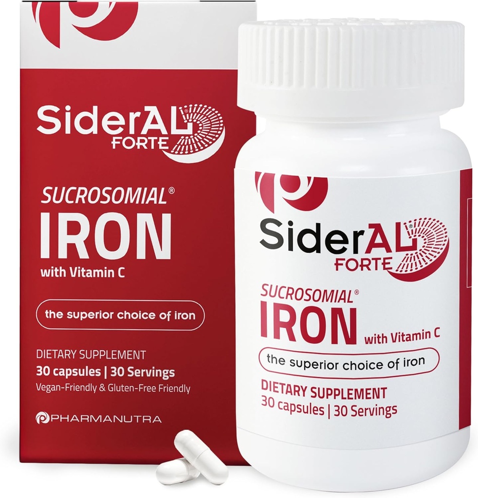 SiderAL Forte Iron Supplement Klinik olarak Side Etkileri olmadan Seviyeleri artırmak için çabaladı | Sucrozoial High Abxia Gentle Iron Pills for Women and Men | Vitamin C | Anemia & Energy Support | 30 ct