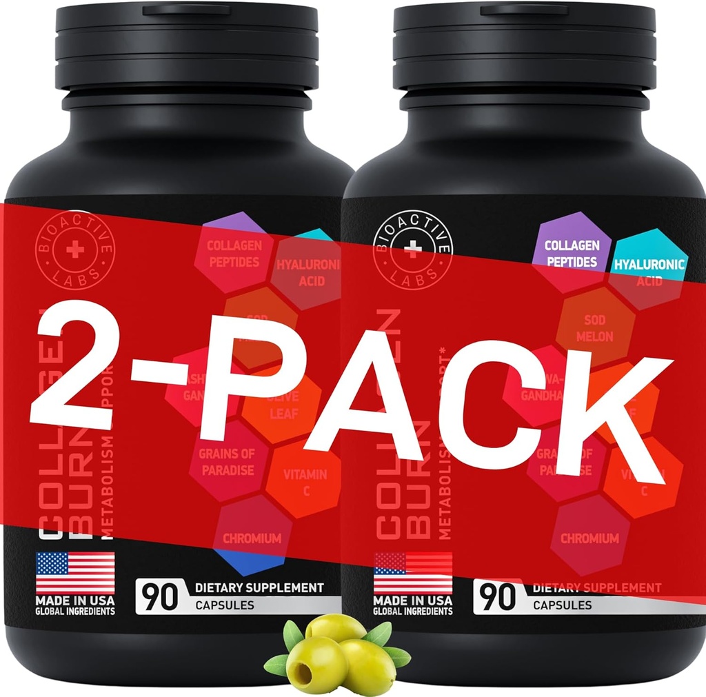 Termogenic Multi Collagen Burn Capsules - Hydrolyzed Collagen Hydro Plus Hyaluronik Asit - Gelişmiş Tip I, II, III, V, X - 2Pack, 180 Collagenic Burn Caps