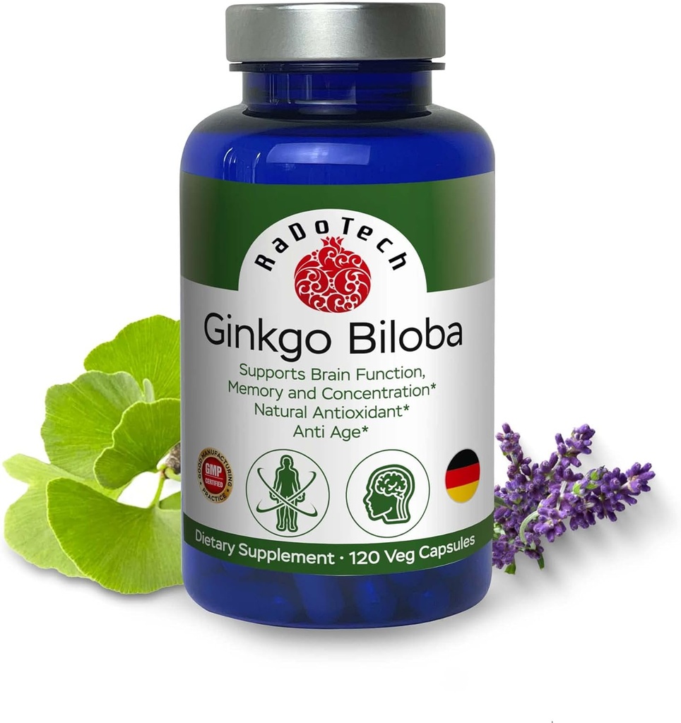 Ginkgo Biloba, Memory, Focus & Brain Function Support, Antioxidant-Rich, Plant-based, GMP, Herbal Nootropic Vegetarian Κάψουλες, 120 Count (Pack of 1)