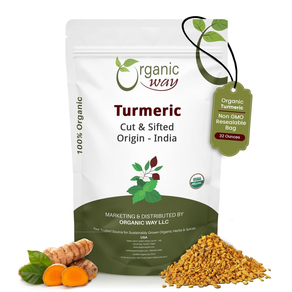 Organik Way Turmeric/Haldi Root Cut & Sifted (Curcuma Longa) - Herbal Tea | Kosher & USDA sertifikalı | Vegan, Non-GMO & Gluten Free |% 100 Raw from India (2LBS / 32Oz.)