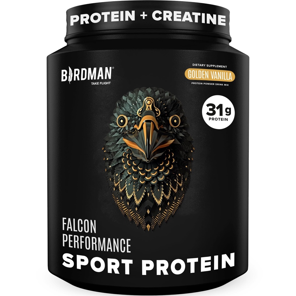 BIRDMAN Falcon Performans Vegan Protein Toz, 31g protein, 5g Kretine, 5g BCAA, Probiyotikler, Elektrolytes, Pre Workout, Low Carb, Sugar Free & Dairy Free, Plant Based Vanilla proteini -19 Servisler