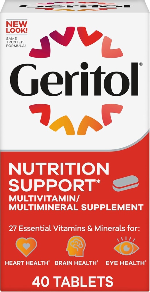 Geritol, Multivitamin Supplement, Contains B-Vitamins, Antioksis, Vitaminler C, E & D ve Iron, 26 Temel Vitaminler ve Mineraller, Gluten-Free, Non-GMO, No Yapay Sweeteners, 40 Tabletler
