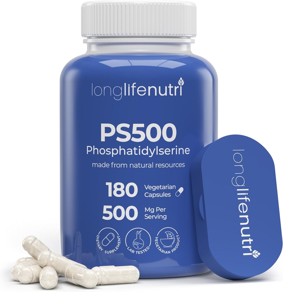 Phosphatidylserine Pure 500 mg - 180 Vejetaryen Pills, 3-Month Supply, Supplement forBoosting Memory, Focus & Cognitive Function, Made in USA, Lab Tested, Soy Free, Non GMO