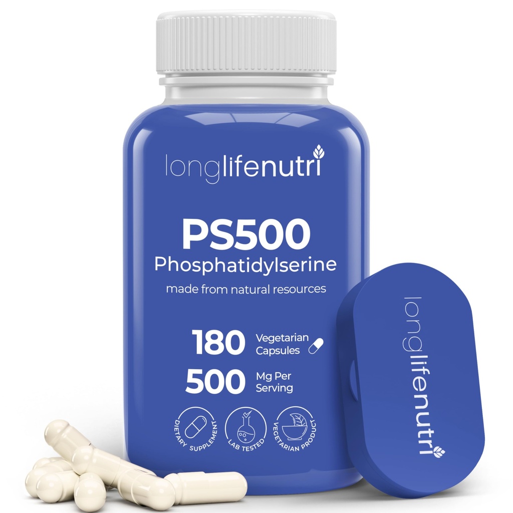Phosphatidylserine Pure 500mg – 180 Vegetarian Pills, 3-μηνιαία προμήθεια, συμπλήρωμα για την ενίσχυση της μνήμης, εστίασης και γνωστικής λειτουργίας, Made in USA, Lab Tested, Soy Free, Non GMO