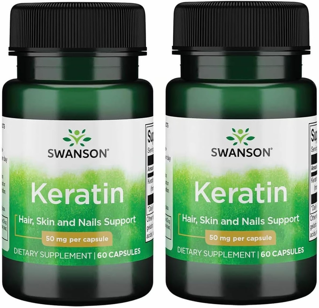 Swanson Keratin (Bin Wool) - Doğal Supplement Sağlıklı Ortaklar, Saçlar, Skin & Nails - Sağlıklı Bağımlı Dokulara Yardım - (60 Capsules, 50mg Her) (2 Pack)