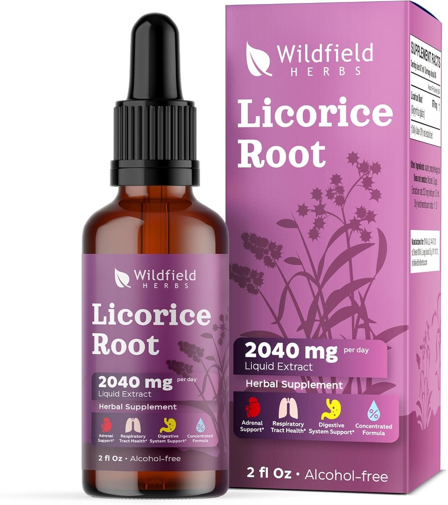 Licorice Root Extract Drops 2000 mg (Glycyrrhiza glabra L.) Herbal Supplement Absorbs Capsules, 1 Ay Supply, 84 Hizmet, Alkol Özgür Tincture - 2 Oz, 1 Paket