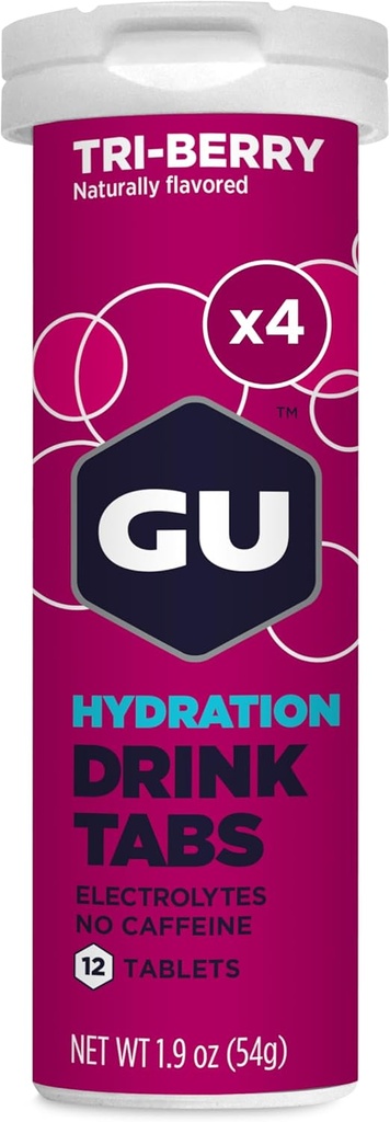 GU Energy Hydration Electrolyte Drink Tabletleri, Endurance Sports Drink for Run, Bisiklet, Triathlon, 4-Count (48 Hizmetler), Tri-Berry