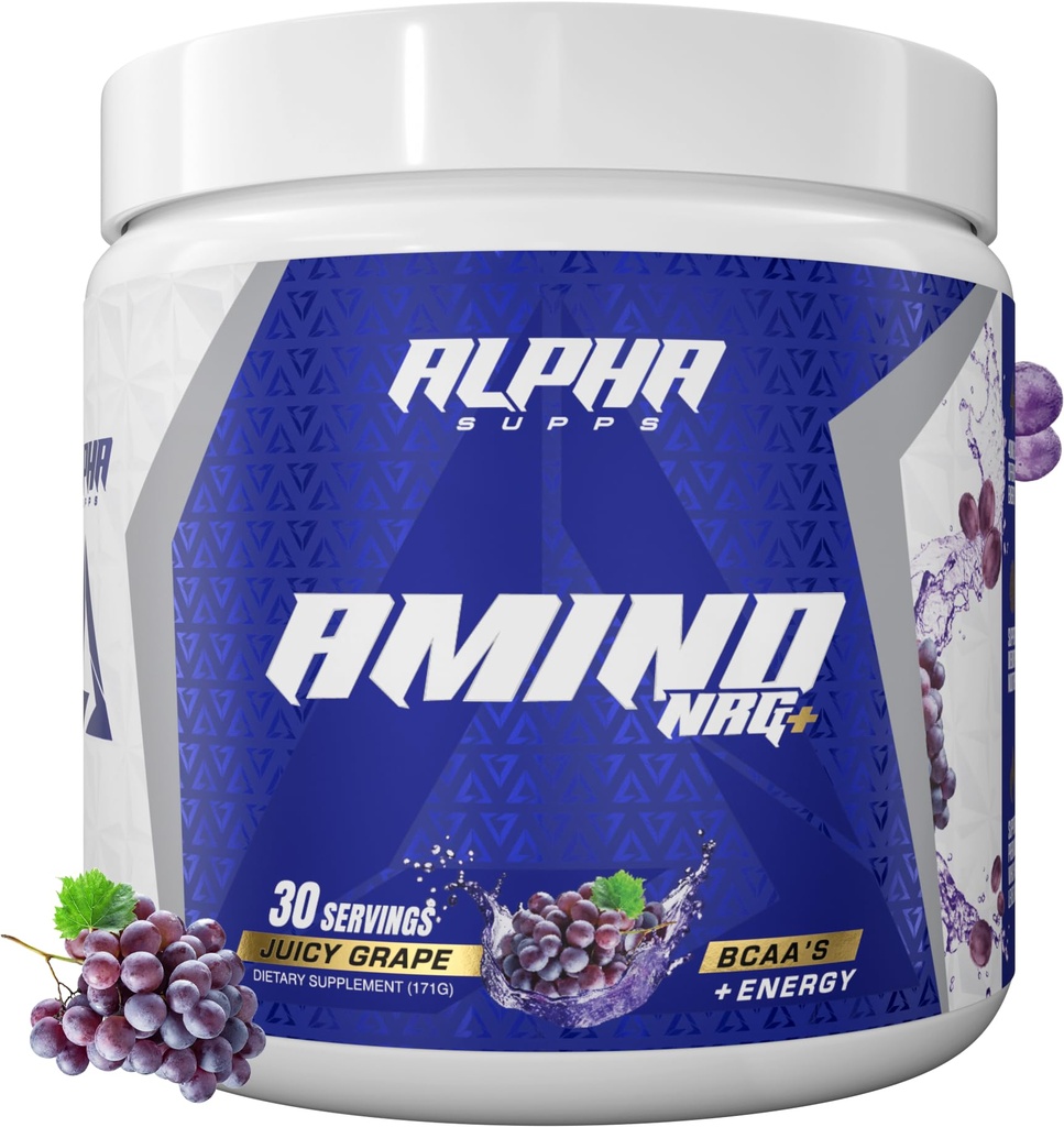Alpha Supps Amino NRG+ BCAA Amino Energy Recovery Powder - Hydration Blend with Electrolytes - Focus Blend for Optimal Performance Support in Men & Women (30 Services, Juicy Grape)