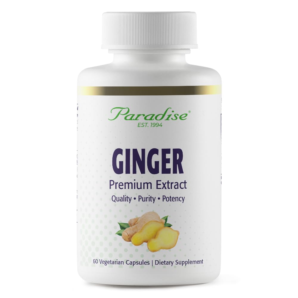 Paradise Herbs Premium εκχύλισμα τζίντζερ για Digestive Health, Super Potent, Ultra Pure, Vegan, Μη-GMO, Χωρίς γλουτένη, 60 κάψουλες χορτοφάγων