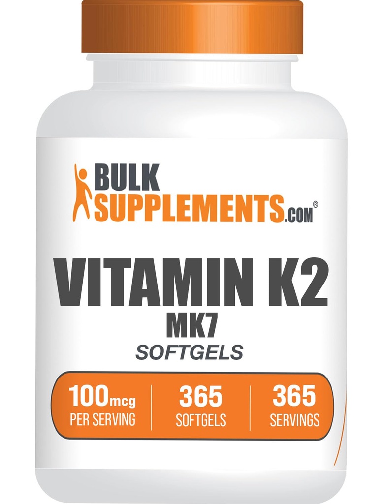 BulkSupplements.com Vitamin K2 Softgels - Vitamin K2 MK7, Vitamin Supplements - Gluten Free, 1 Softgel per Service, 365 Kont