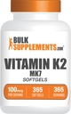 BulkSupplements.com Βιταμίνη K2 Softgels - Βιταμίνη K2 MK7, Συμπληρώματα Βιταμίνης - Χωρίς γλουτένη, 1 Softgel per Serving, 365 Count (Pack of 1)
