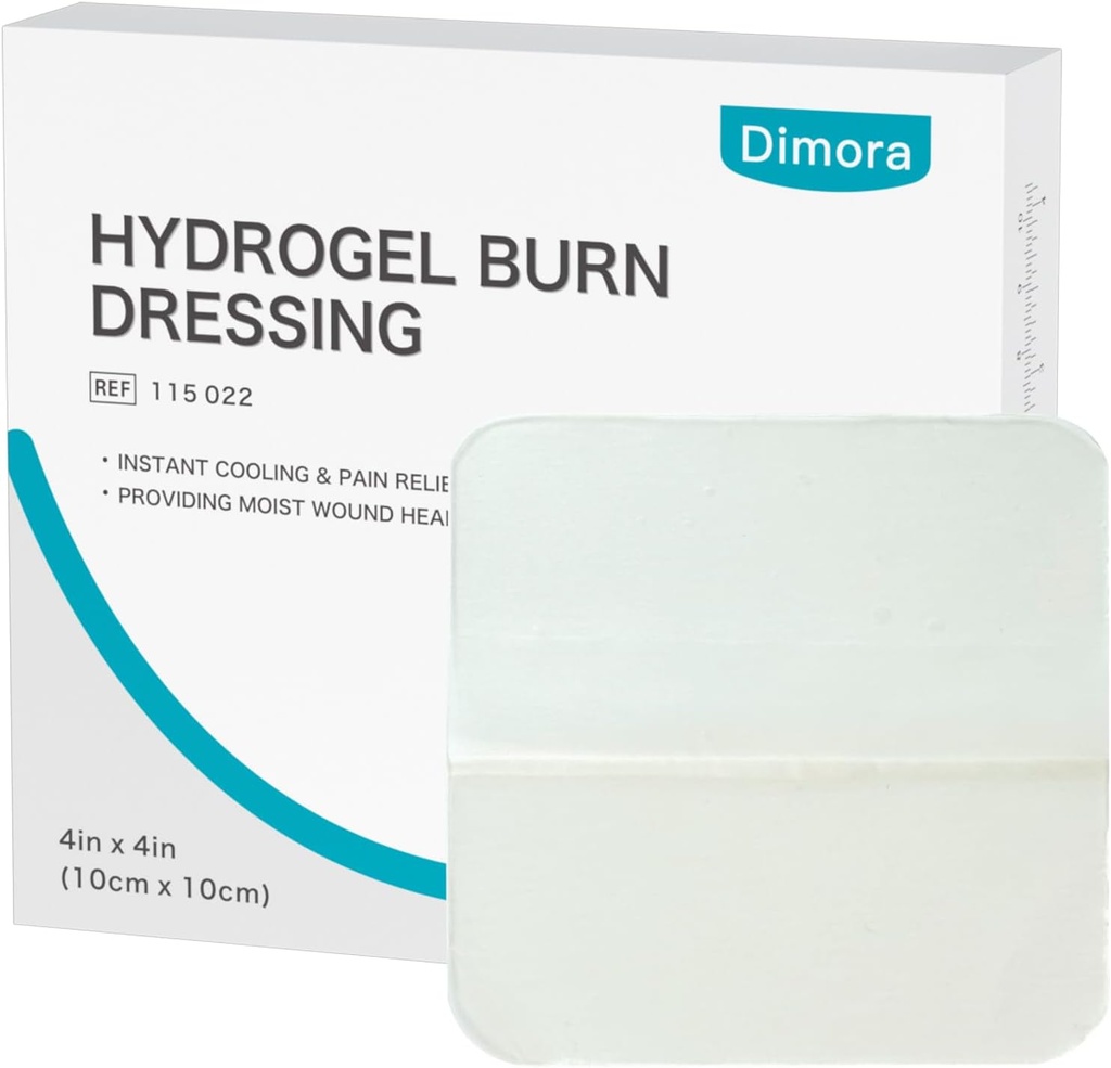 Dimora Hydrogel Burn 4" x 4" - Burn ve Yaralar Minor Burns & Yaralar için Anında Soğutma Yardımı, Soothing Moist Burn Pads 1.-2nd Degree Burns, Cuts, Abrasions(10 Count)
