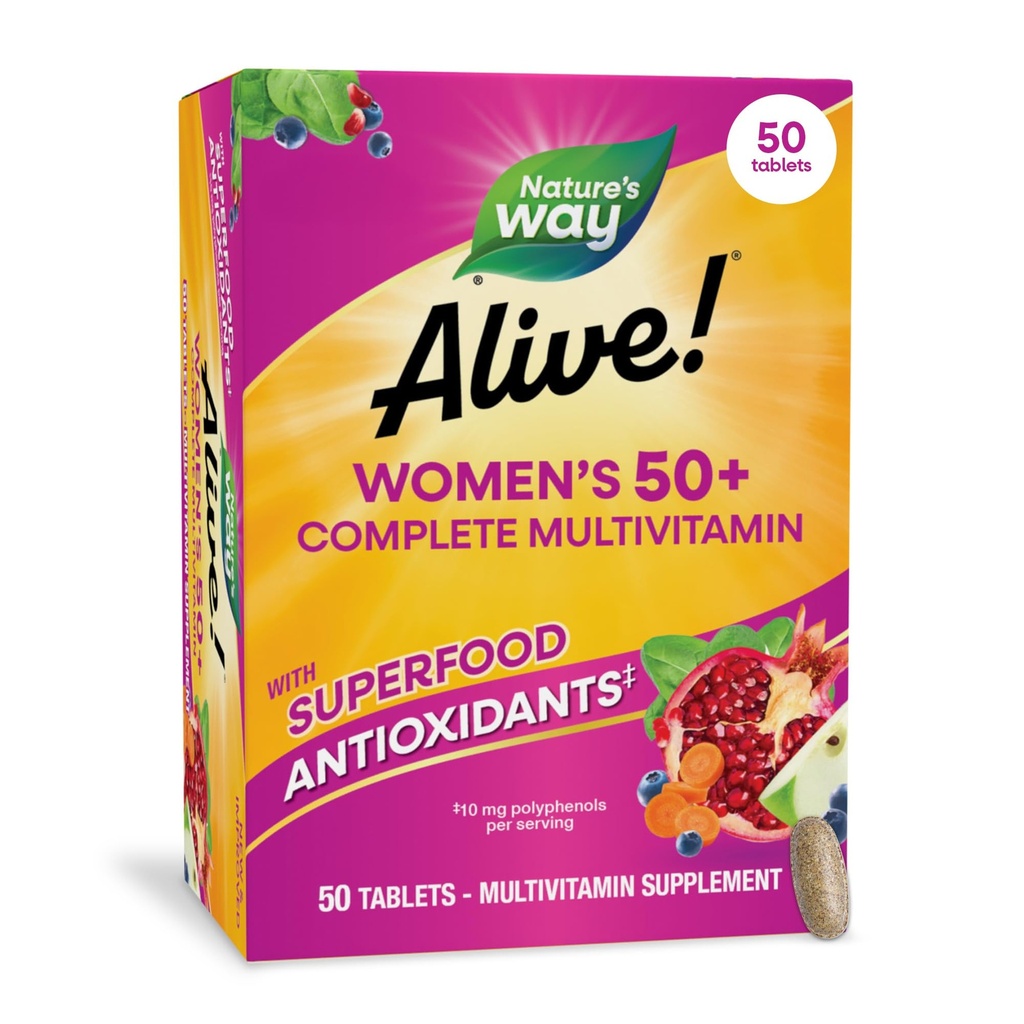 Doğanın Yolu Alive! Kadınların 50+ Tam Çokvitaminleri, Sağlıklı Kalp, Beyin, Bones*, Superfood Antioksis (1), B-Vitamins, Gluten Free, 50 Tablet (Pazar Mayıs Vary)