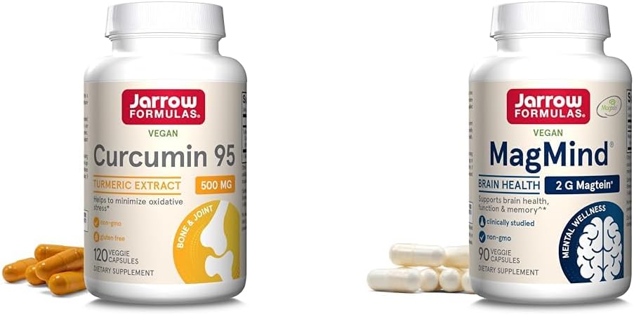 Jarrow Formulas Curcumin 95 500 mg - 120'ye kadar (Veggie Caps) - Turmeric Curcumin Ekstraksiyon & MagMind Brain Health with Magtein (Magnesium L-Threonate)