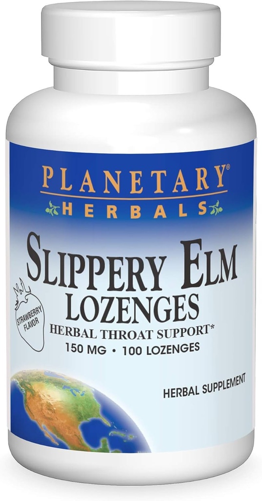 Gezegensel Herbals Slippery Elm Strawberry Lozenges, Herbal Throat Desteği, 100 Lozenge