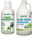 Land Art Pure Aloe Vera Drinkable Gel Unflavored 64 fl oz + Liquid Chlorophyll Mint Flavored 16 fl oz