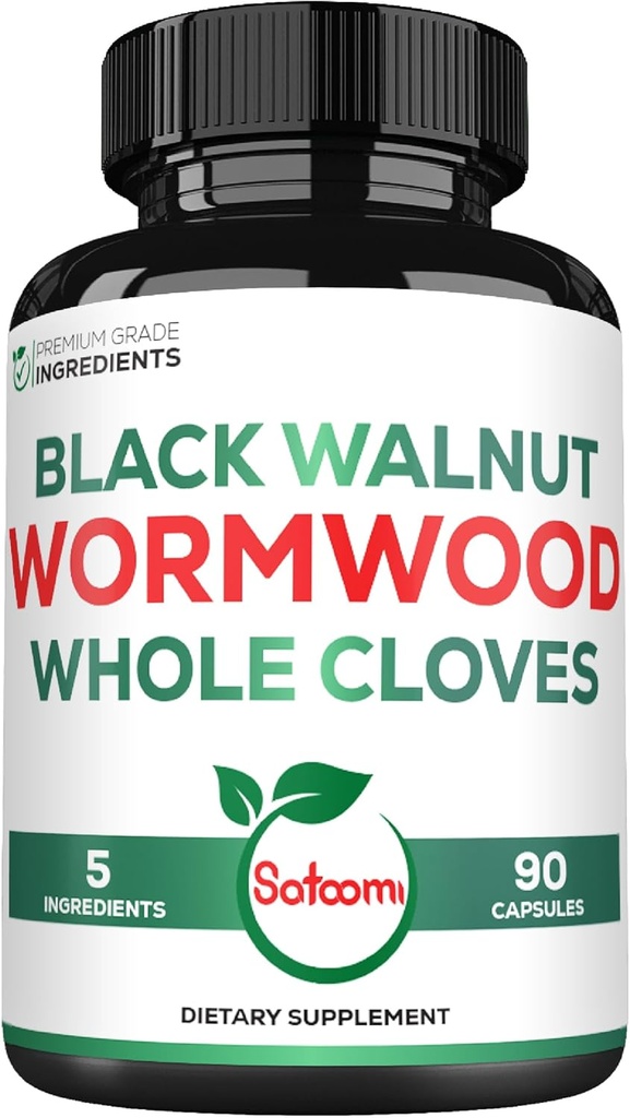 Satoomi 5 1 Wormwood Capsules Supplement - Black Walnut Cloves Turmeric ve Berberine HCl - 90 Capsules - Immune System & Digestion Health
