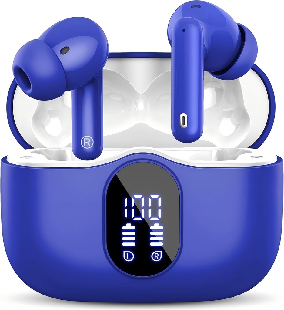 Kablosuz Earbuds Bluetooth 5.3 feets Bass Stereo Ear Buds with Gürültü Cancelling Mic LED Display in Earphones IP7 Water 36H Playtime for Laptop Pad Phones Sports Workout Blue Phones 4