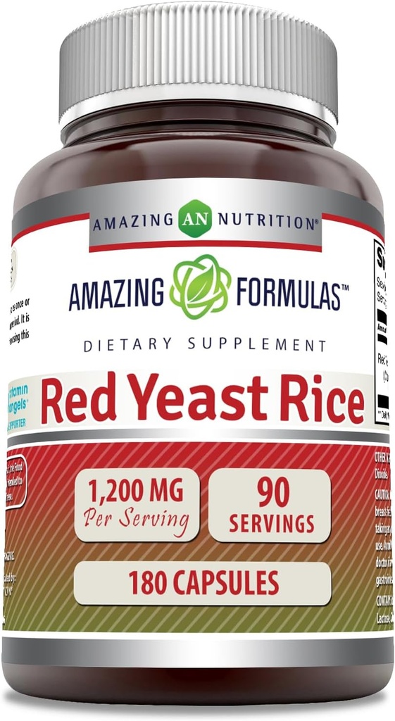 Amazing Formulas Red Yeast Rice 1200mg Per Serving Capsules Supplement 