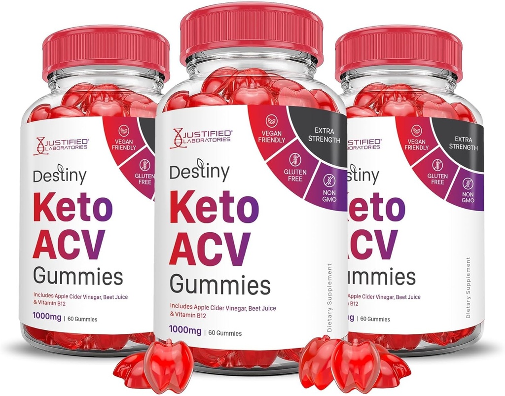 Justified Laboratories (3 Pack Destiny Keto ACV Gummies Advanced Formula 1000MG Destiny Keto Gummies Apple Cider Vinegar Formulated with Pomegranate Beet Buice Powder B12 Vegan Non GMO 180 Gummys