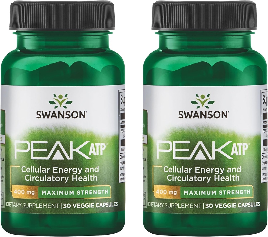 Swanson Maksimum Güçlü Peak ATP-Doğal Supplement Hücreleri Enerji Desteği Destek Desteği Fiziksel Performansı Geliştirmek ve Sağlıklı Kan Akış Desteklerini Teşvik Etmek (30 Veggie Capsules, 400 mg Her) 2 Pack