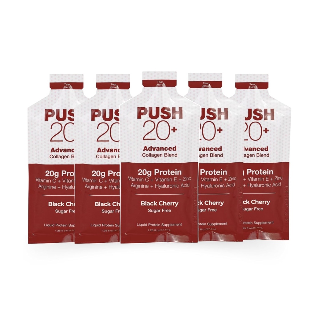 PUSH20+ Gelişmiş Kolajn Ölçeği - Sıvı Protein 1.25 s. oz - Black Cherry Flavor - C, Collagen,, Hyaluronic Asit, Vitamin E & En İyi Sıvı Kolajn