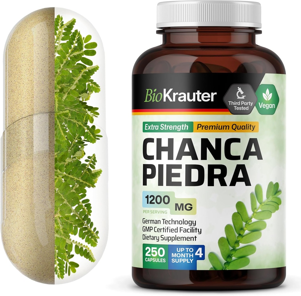 BIO KRAUTER Chanca Piedra Stone Breaker Capsules - Kidney Cleanse için 1200 mg Stonebreaker - 250 Chanca Piedra para Los Riñones Caps - Vegan Gallbladder Supplements