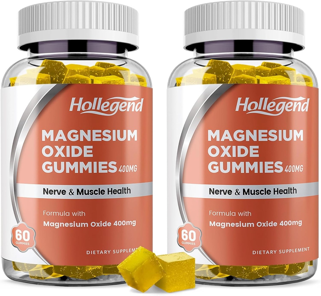 Magnesium Oxide 400mg Gummies, Magnesium Oxide Chewable Supplement for Muscle, Nerve & Heart Health, Vegan, Pinapple Flavor, 120 Count