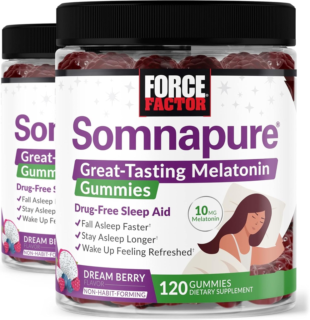 Power Factor Somnapure Gummies with Melatonin, Drug-Free Sleep Support Supplement for Yetişkinler with Occasional Sleeplessness, Dream Berry Flavor, 120 (Pack of 2)