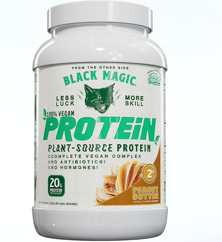 Black Magic Plant-Kaynak% 100 Vegan Protein - Keto, Low Sugar, Dairy Free protein - Pre/Post Workout - Peanut Butter - 20g Protein - 2 LBB