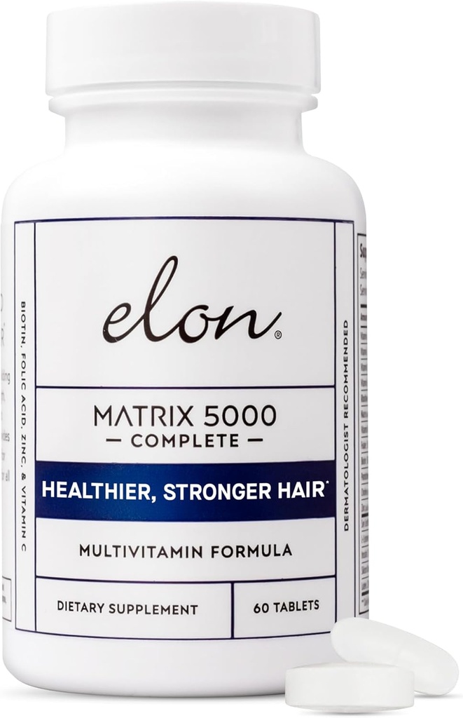 Elon Matrix 5000 Çokvitamin - Cilt, Saç ve Çiçek Büyüme Vitaminleri - Kadınlar ve Erkekler için Sağlıklı Saç Büyüme Vitaminleri - 5000Mcg Biotin Supplement (60 Day Supply)