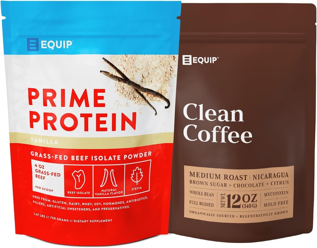Equip Foods Prime Protein Powder Vanilla & Gold Standard Clean Coffee