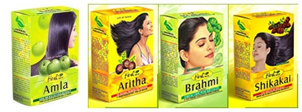Hesh Herbal Amla Toz 100G, Brahmi Toz 100G, Shikai Toz 100G, Aritha Toz 100G - 1 Tamam Saç Bakımı Combo Pack