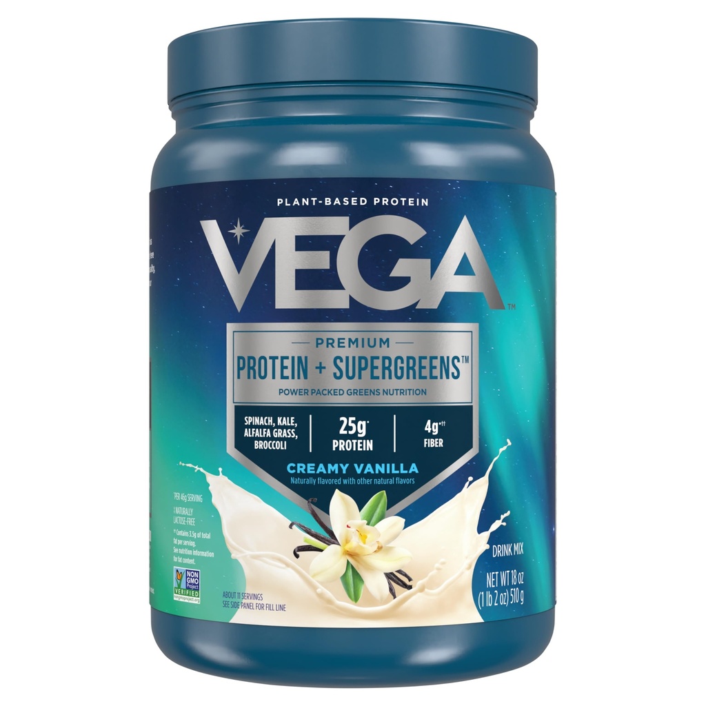 Vega Protein and Greens Protein Powder Creamy Vanilla (11 Σερβιρίσματα) 25g Φυτική πρωτεΐνη Plus Veggies, Vegan, Μη-ΓΤΟ, Πρωτεΐνη Pea για γυναίκες και άνδρες, 1.2lbs