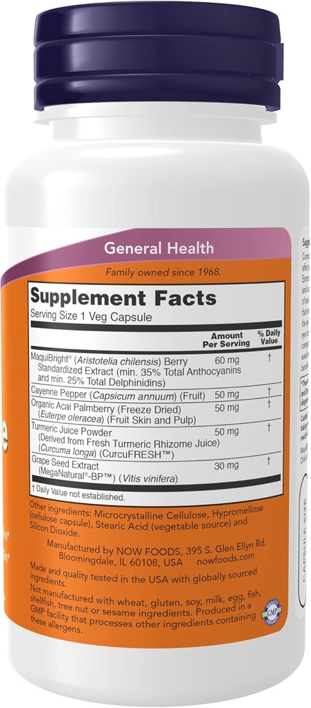 NOW Supplements, Eye Moisturize with MaquiBright, Ocular Health*, Promotes Healthy Tear Production*, Defense Against Normal Eyestrain*, 60 Veg Capsules, Brown (Pack of 2)
