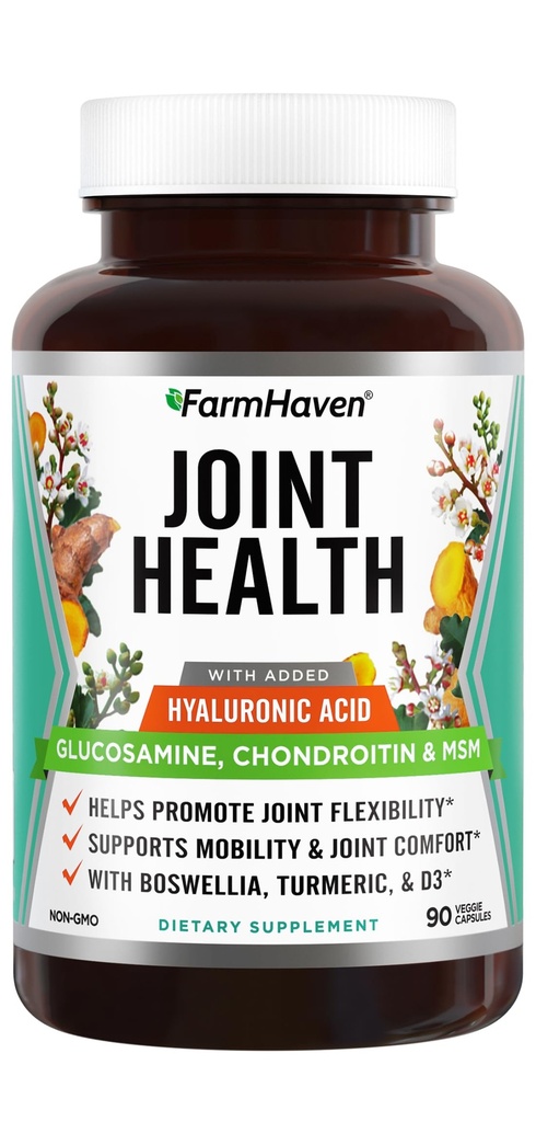Farm Haven Glucosamine Chondroitin MSM ile Boswellia, Turmeric / Hyaluronic Acid & Vitamin D3 | Ortak ve Kas Health & Inflammation Response | Non-GMO & Gluten Free | 90 Capsules