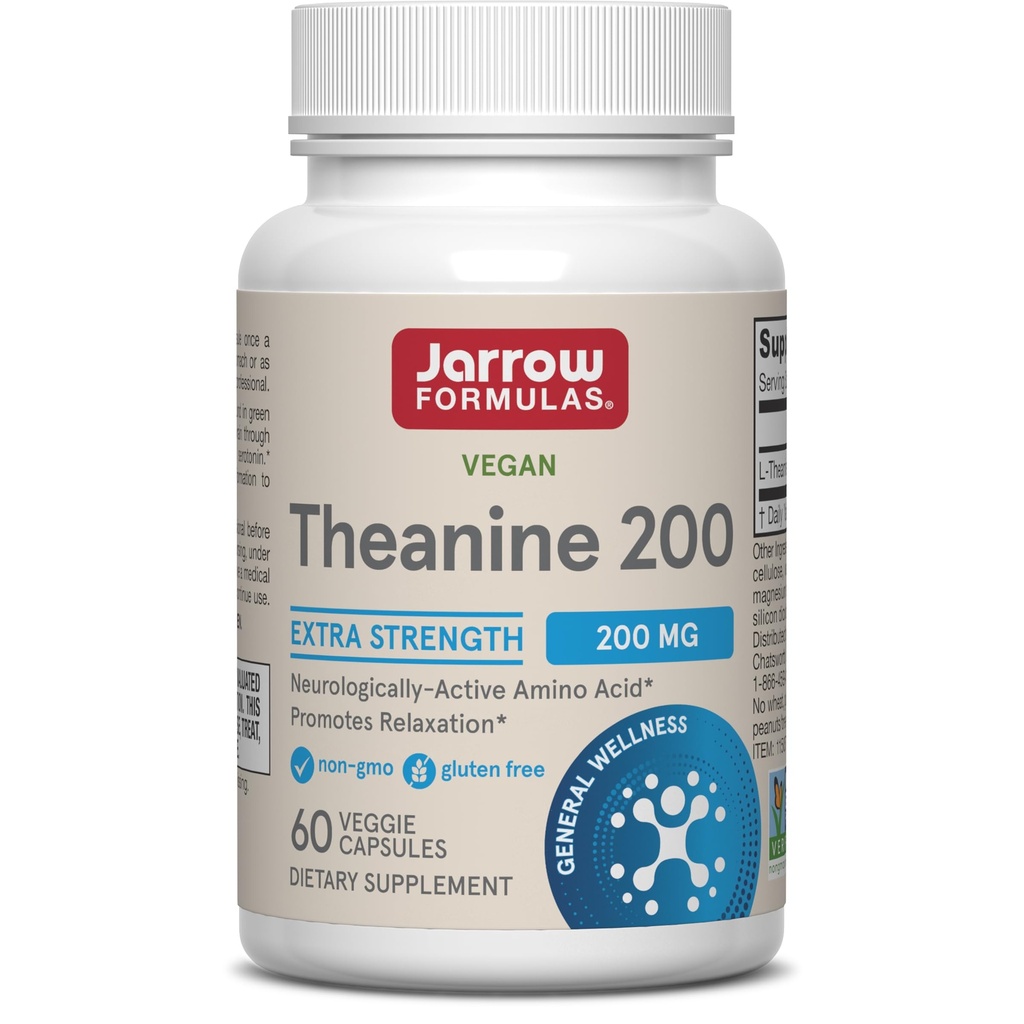 Jarow Formulas Extra Strength L Theanine 200mg Συμπλήρωμα διατροφής που προωθεί την χαλάρωση, συμπλήρωμα για την υποστήριξη χαλάρωσης, 60 κάψουλες λαχανικών, 60 ημέρες προσφοράς