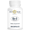 Bio-Tech Pharmacal D3-5 (5000 IU), 250 Capsules – All-Doğal Supplement – Supports Bone & Immune Health – No Dairy, Fish, Gluten, Peanut, Shellfish, & Soy – Yapay Renkler Yok