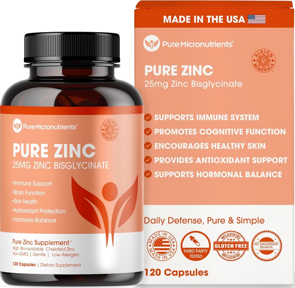 Pure Zinc Supplement 25mg - TRAACS Διγλυκινικό Χηλικό - 120 κάψουλες για την ανοσοποιητική υποστήριξη, την υγεία του δέρματος & την ενέργεια - για άνδρες και γυναίκες